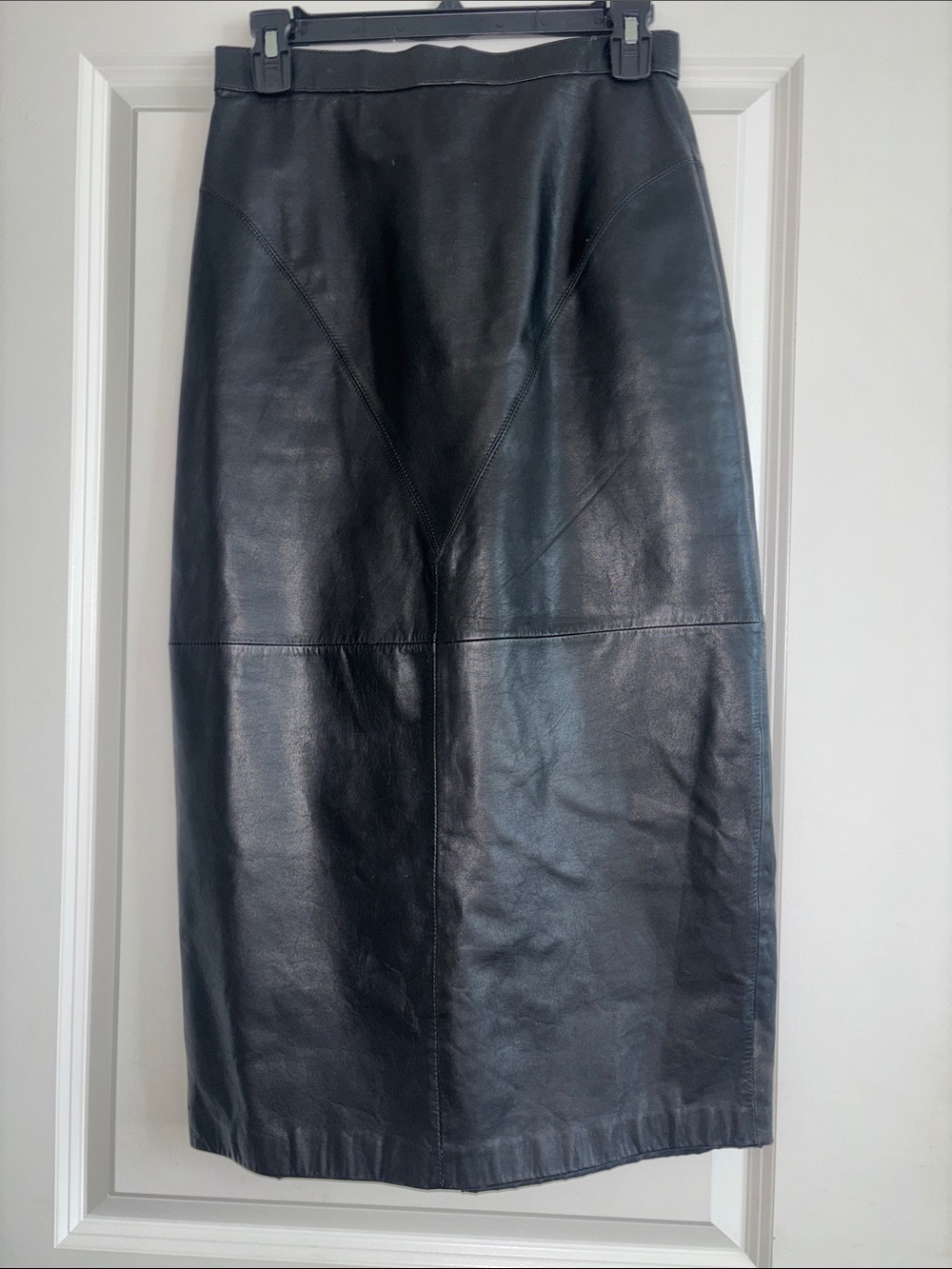 G-III Fashion Women’s Black Genuine Leather Midi Skirt Size M 9/10